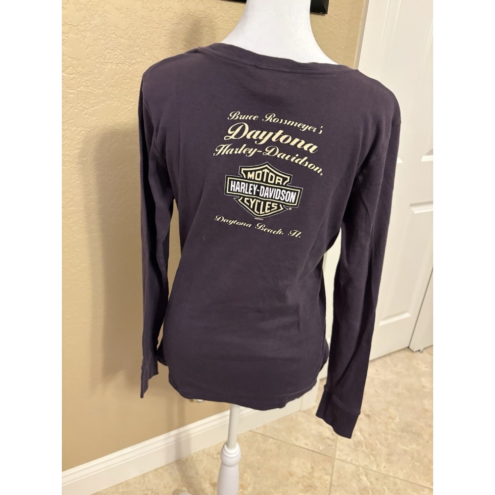Harley Davidson Motorcycles Purple Sequined Eagle Wings Long Sleeve Tee, Medium - Picture 3 of 8